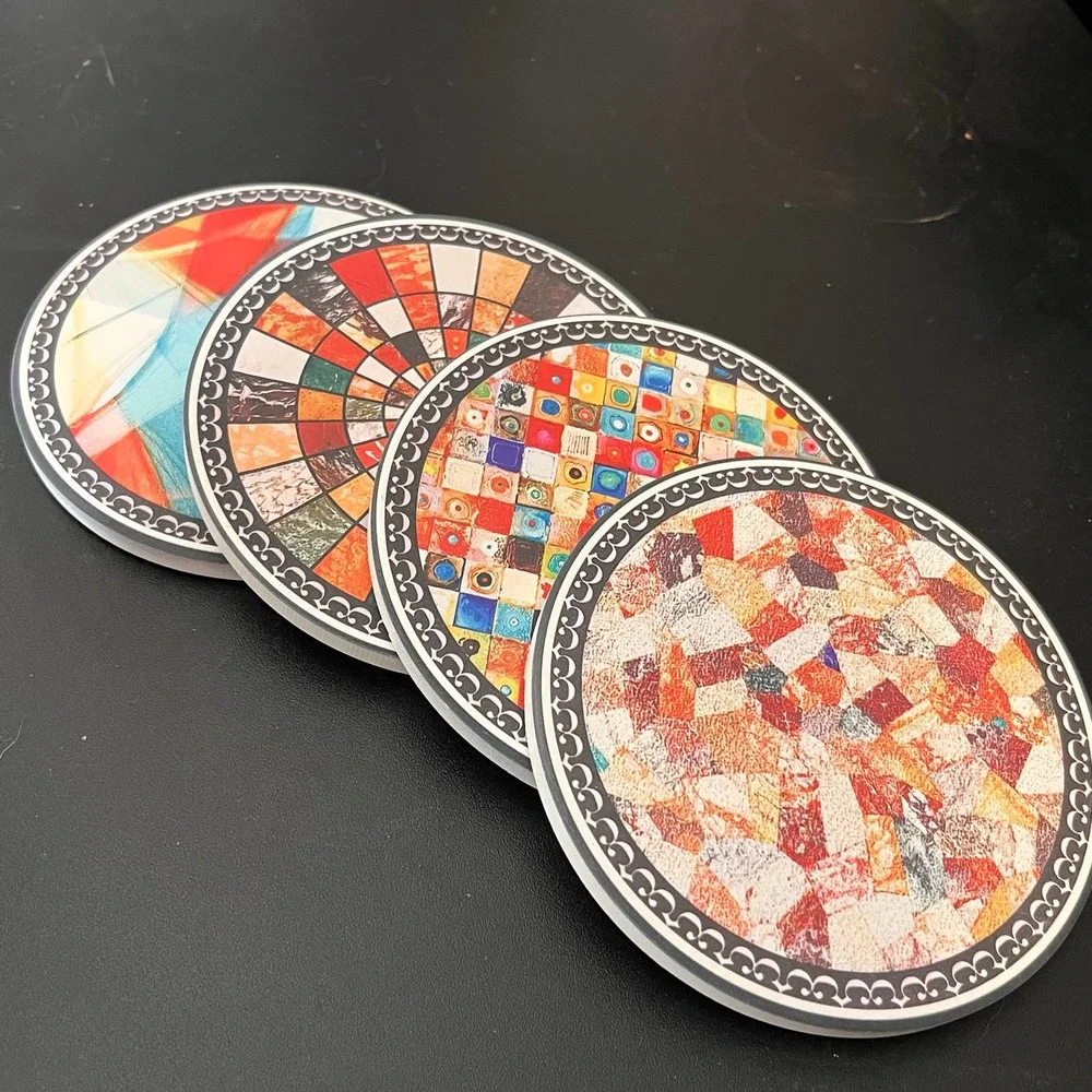 Set of 4 Multicolor‎ Ceramic Coasters Kitchen Beverage NEW